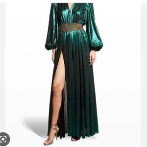 BRONX AND BANCO Green Metallic Long Sleeve Dress